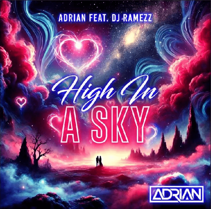 copertina per il singolo revival dei '90 "High in the sky" di Adrian e DJ Ramezz